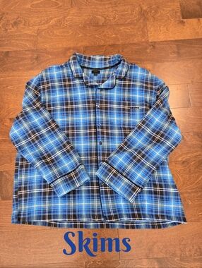 Skims Women's Sz 3X Flannel Pajama Top Plaid Blue-Black Button Front Soft Comfy